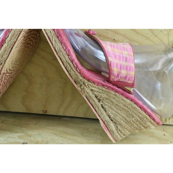 Born Shoes Womens Sandals Sz 8 Drilles Espadrilles Pink Check Print Wedge - Picture 8 of 10